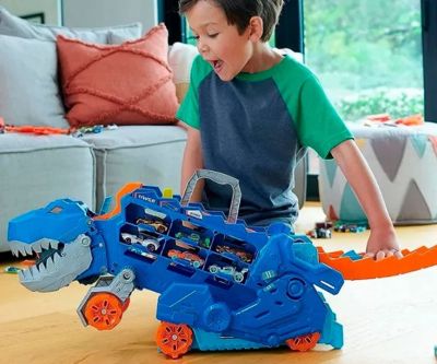 Писта Hot Wheels City 2 в 1 Мега транспортьор с 2 колички или писта T-Rex със звук и светлини Mattel HNG50 