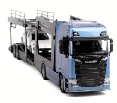 Метален камион автовоз SCANIA S730 с Porsche Bburago 1/43 
