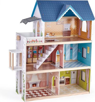 Дървена къща за кукли с LED светлина Hape H841432