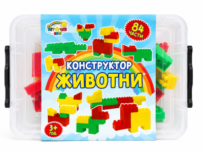 Конструктор животни в кутия с едри елементи