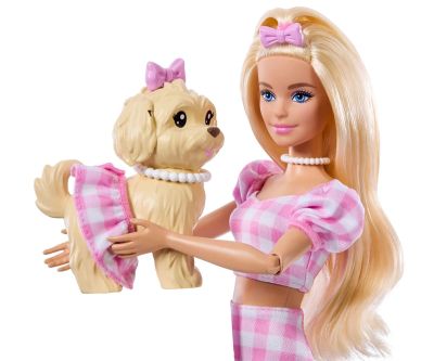 Кукла Barbie с розов тоалет и куче домашен любимец Mattel JFP36 