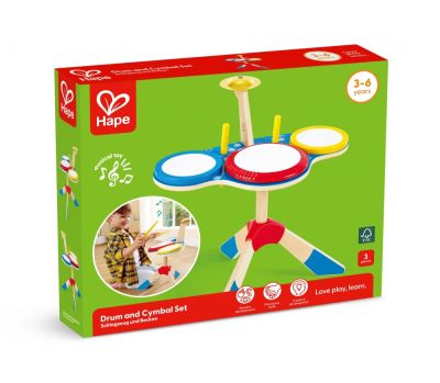 Комплект дървени барабани и чинели Hape H0613