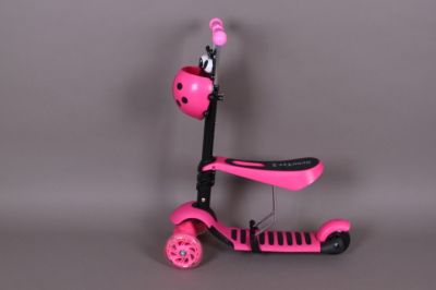 Тротинетка със седалка и светещи гуми с родителски контрол 5 в 1 розова