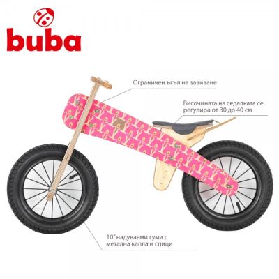 Дървено колело за баланс Buba Explorer mini PinkBears с помпащи гуми