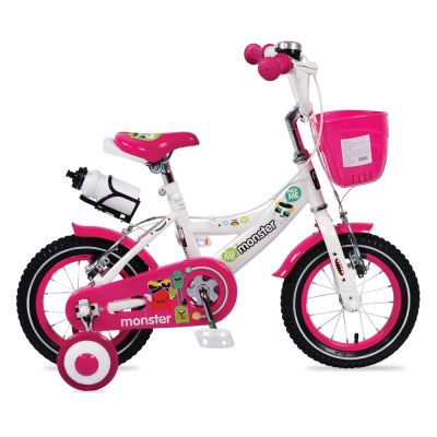 Детски велосипед със спомагателни колела 12" Monster 1281 розов