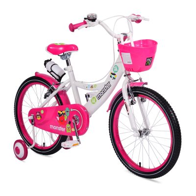 Детски велосипед с помощни колела 20" розов 2081