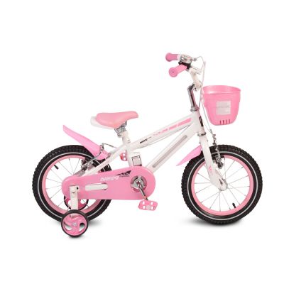 Детски велосипед със спомагателни колела 12" със светеща рамка - 1290 розов