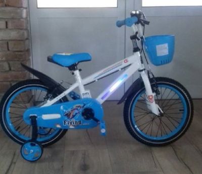 Детски велосипед със спомагателни колела 12" със светеща рамка - 1290 син