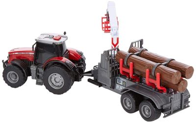 Трактор с ремарке и кран за дърва Farm Massey Ferguson DICKIE 203737003