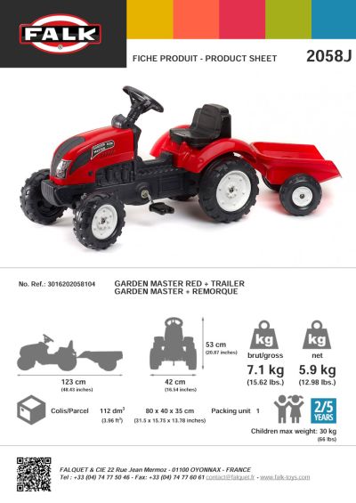 Детски трактор с педали и ремарке Falk Garden 2058J