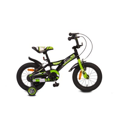 Детски велосипед с помощни колела 14'' Rapid черен/зелен