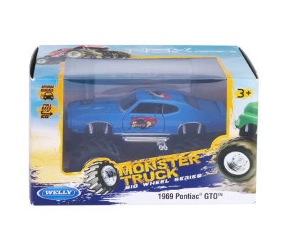 Метален джип с големи гуми Monster Truck Pontiac GTO, blue Welly 1:34-39