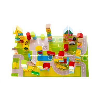 Дървени цветни блокчета с транспортна архитектура 100 части