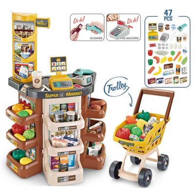 Детски магазин с продукти и количка за пазаруване 668-77