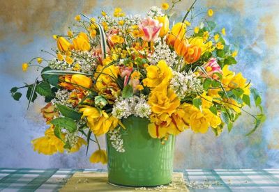 Пъзел Castorland 1000 части пролетни цветя в зелена ваза С-104567