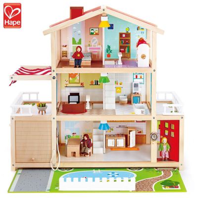 Детска Дървена къща Имение с обзавеждане и кукли Hape H3405