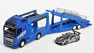 Метален камион автовоз Volvo FH16 GL 750 XXL с Porsche 911 GT2 RS Bburago 1/43 