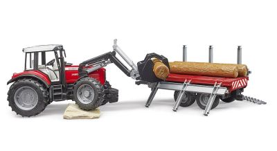 Трактор с челен товарач и ремарке за дървен материал MASSEY FERGUSON 7480 BRUDER 02046