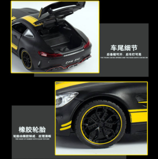 Метален автомобил със звук и светлини Mercedes AMG GT 1/24 black