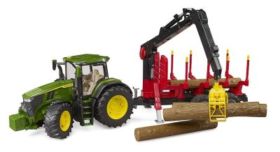 Трактор John Deere 7R 350 с ремарке за дървен материал BRUDER 03154