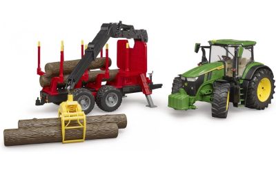 Трактор John Deere 7R 350 с ремарке за дървен материал BRUDER 03154