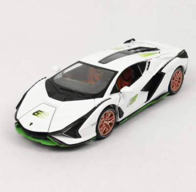 Метален автомобил със звук и светлини Lamborghini Sian 1/24, бял