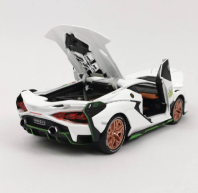 Метален автомобил със звук и светлини Lamborghini Sian 1/24, бял