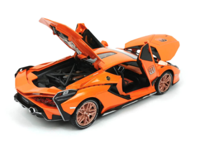 Метален автомобил със звук и светлини Lamborghini Sian 1/24, оранжев
