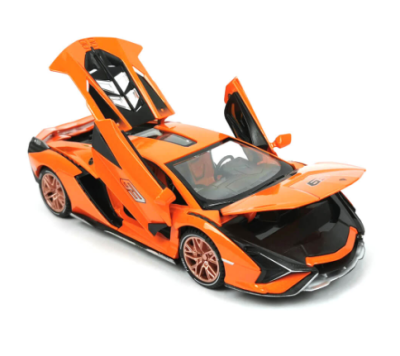 Метален автомобил със звук и светлини Lamborghini Sian 1/24, оранжев