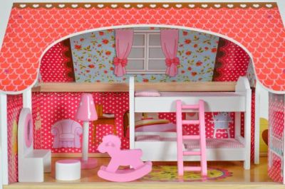 Дървена къща за кукли с обзавеждане EMILY Moni Toys 8209