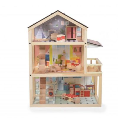 Дървена къща за кукли с обзавеждане NINA EV17 Moni Toys 