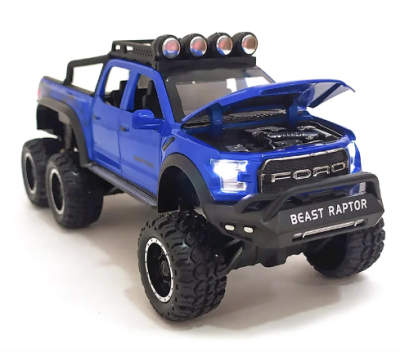 Метален автомобил със звук и светлини Ford Raptor 1/24 blue