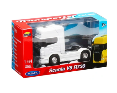 Метален камион влекач Scania V8 R730 Welly бял