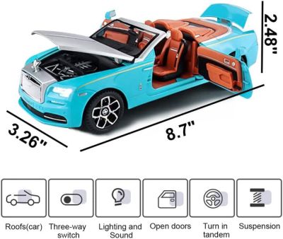 Метален автомобил Rolls Royce Phantom със звук и светлини 1/24 син