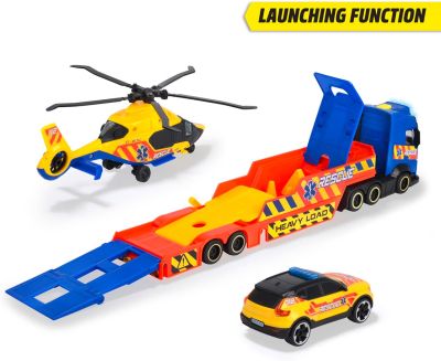 Камион с ремарке за хеликоптер и кола Dickie 203717005