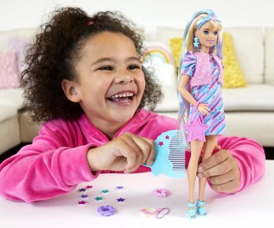 Комплект кукла с дълга коса и звезди Barbie HCM88 - Totally Hair Star-Themed Doll