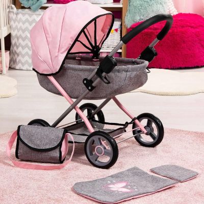 Количка за кукли COSY с чанта сиво розова BAYER 12733AA