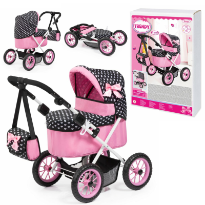 Количка за кукли Trendy с чанта черно розова BAYER 13060AA
