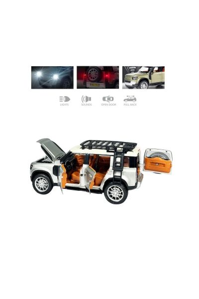 Метален джип Land Rover Defender със звук и светлини 1/22 сребрист