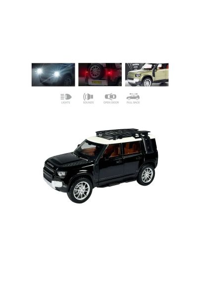 Метален джип Land Rover Defender със звук и светлини 1/22 черен