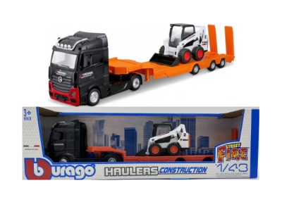Метален камион Mercedes Benz Actros с ремарке и Bobcat Bburago 1/43 
