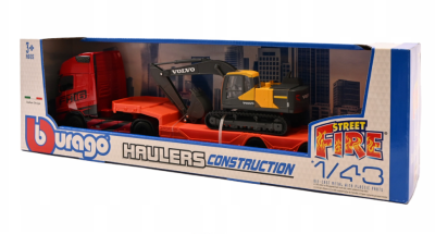 Метален камион Volvo FH16 с ремарке и багер Volvo Bburago 1/43 