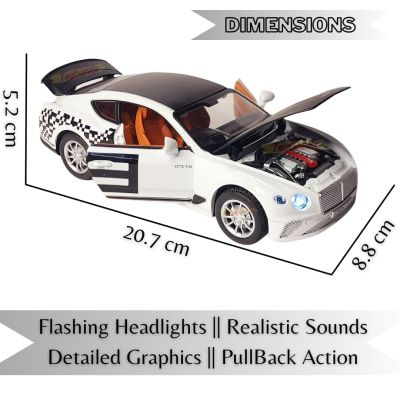 Метален автомобил Bentley Continental GT 370 със звук и светлини 1/24 бял