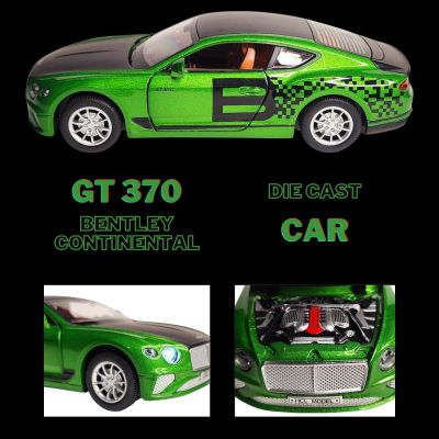 Метален автомобил Bentley Continental GT 370 със звук и светлини 1/24 зелен